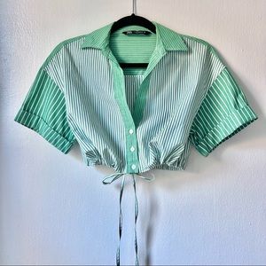 Zara Striped Button Up Crop Top XS